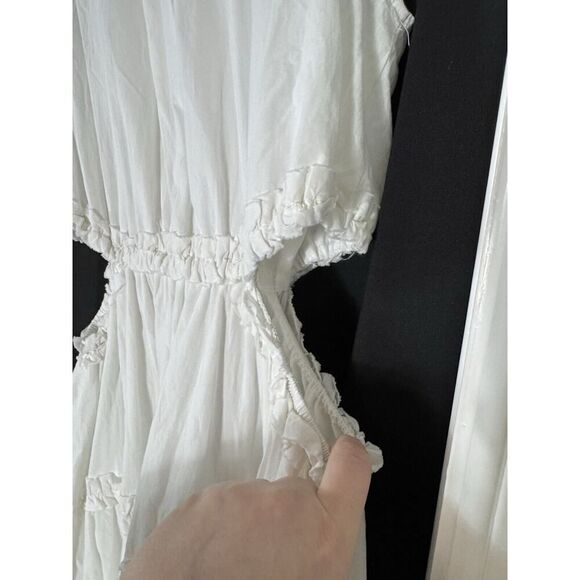 &Merci Women White Ruffle Tiered Cut-Out Maxi Cottage Beach Dress Fairy Angel M - Picture 3 of 7